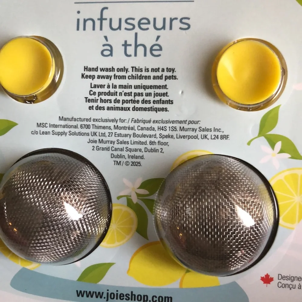 Joie Yellow Lemon-Themed Stainless Steel Tea Infuser Set - 2 Pc